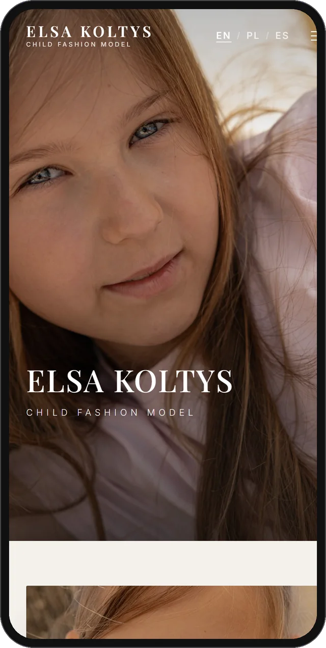 Elsa Koltys — mobile version in a phone frame