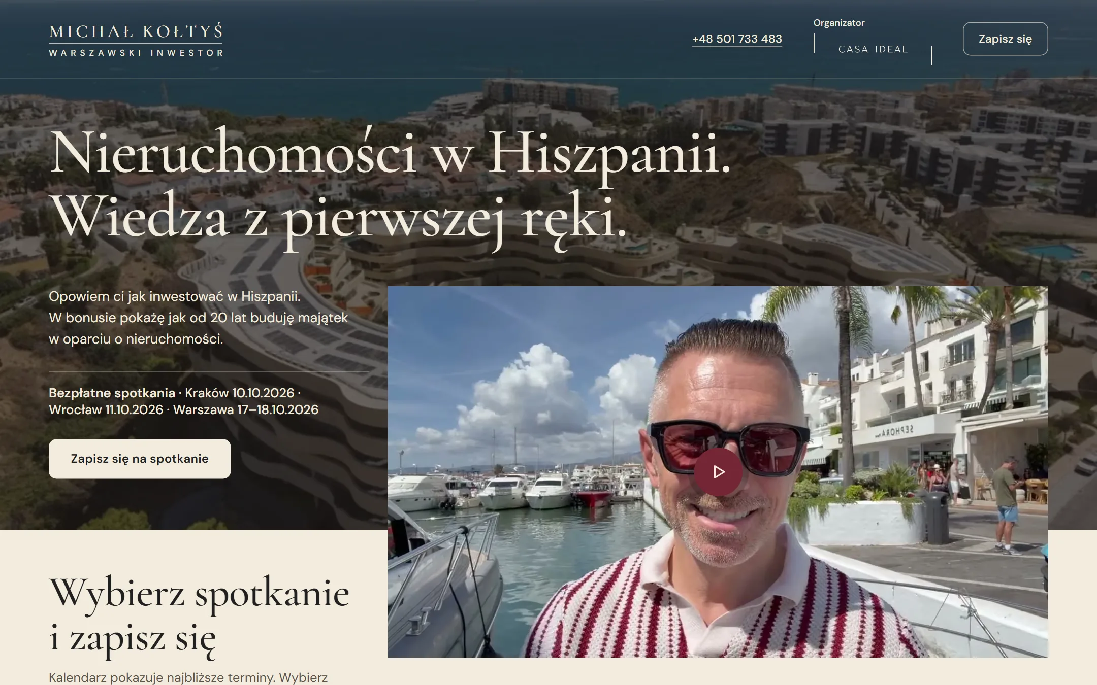 Pierwszy ekran: temat, terminy i jedno wezwanie do zapisu.